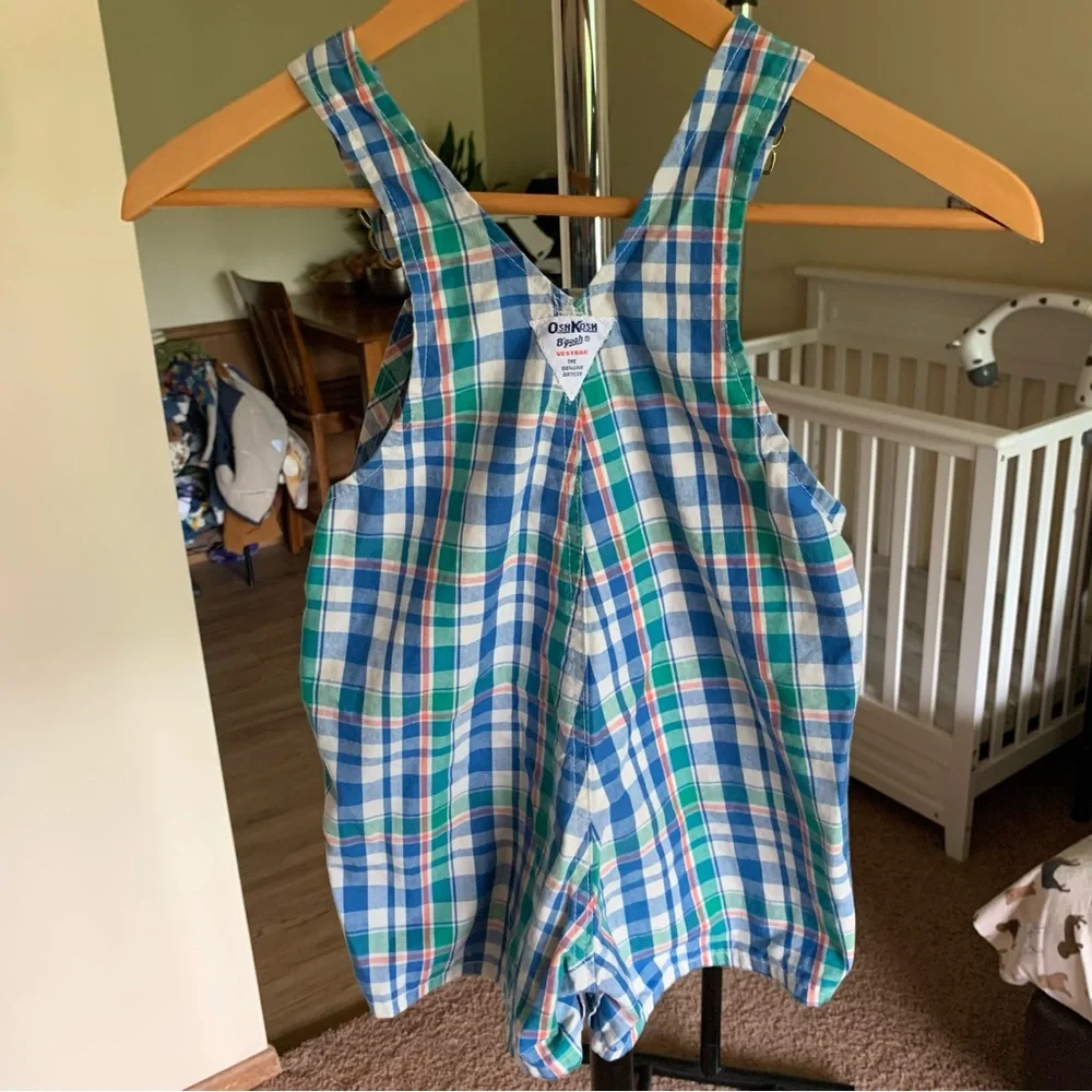 Vintage OshKosh Plaid Shortalls Overalls 4T